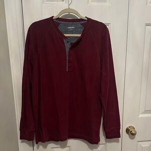 Lands' End Men's Maroon Long-Sleeve Henley Shirt